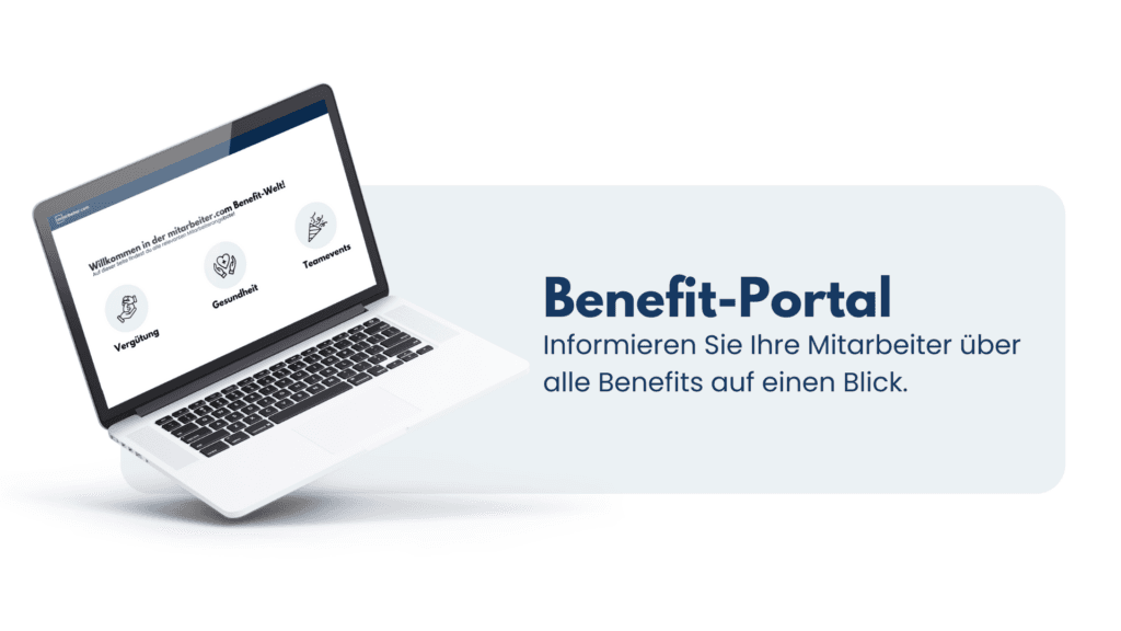 Laptop mit der Startseite eines Benefit-Portals, daneben der Text: Alle Benefits auf einen Blick