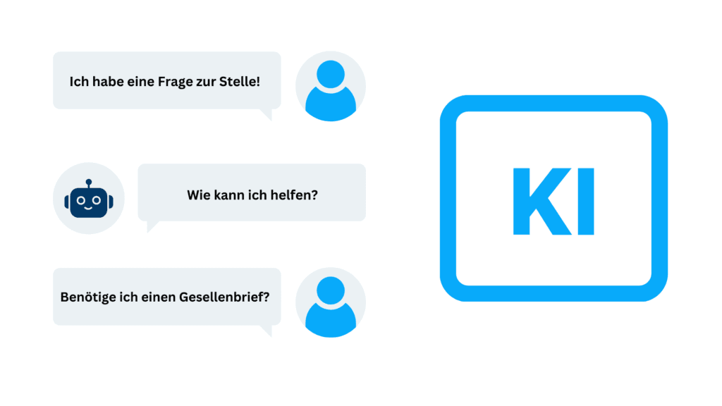 Chatverlauf zwischen Bewerber und KI-Chatbot, u. a. mit der Frage nach einem Gesellenbrief