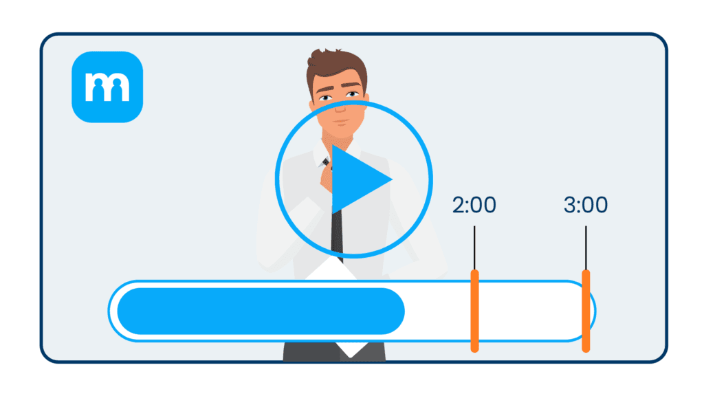 Illustration eines Videoplayers mit Fortschrittsbalken und Markierungen bei 2:00 und 3:00 Minuten
