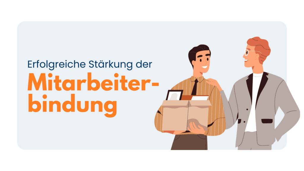 Illustration „Erfolgreiche Stärkung der Mitarbeiterbindung“: Vorgesetzter legt einem Mitarbeiter mit Umzugskarton die Hand auf die Schulter