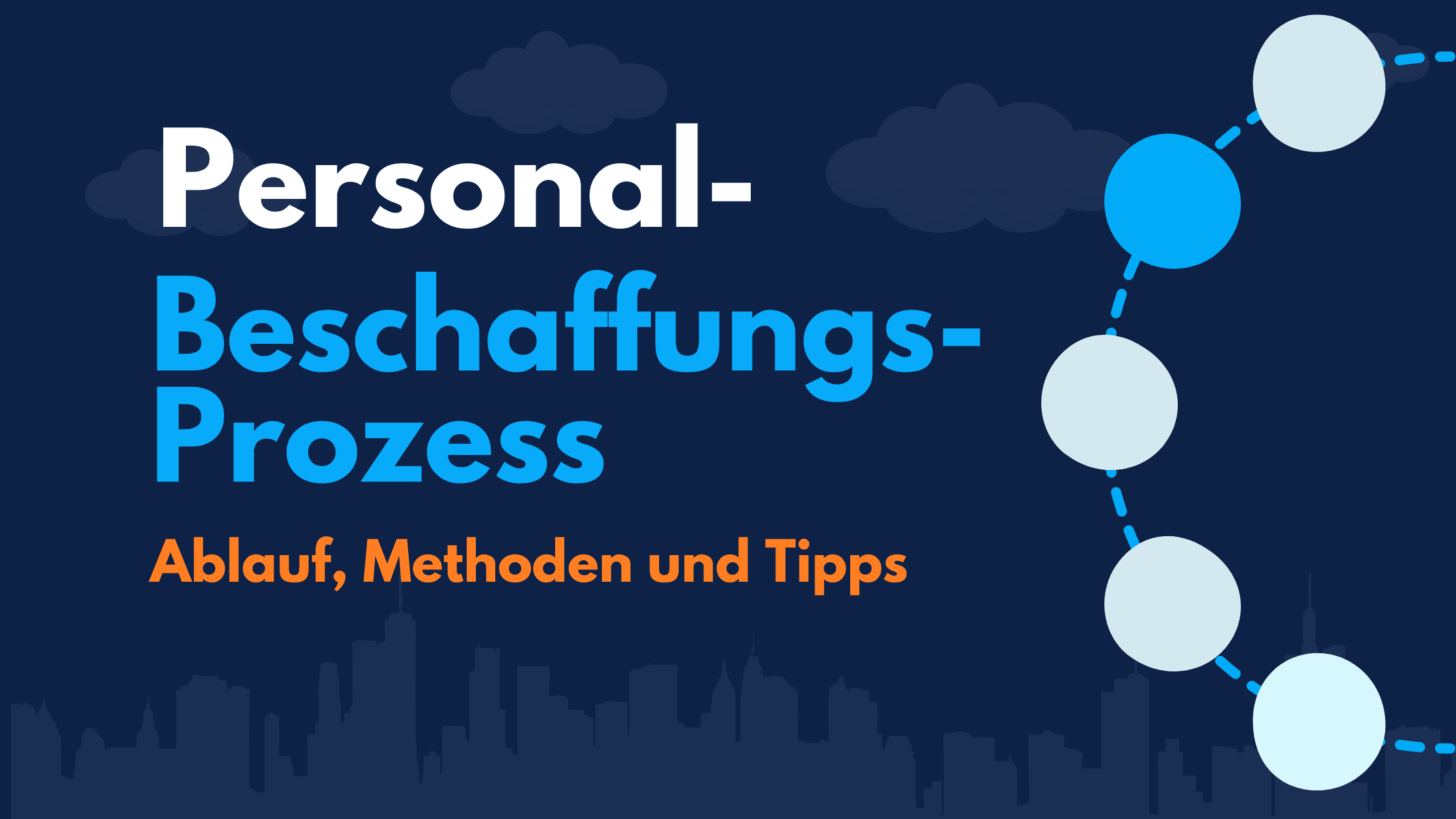 Titelgrafik „Personalbeschaffungsprozess – Ablauf, Methoden und Tipps“ mit einer Kette verbundener Kreise